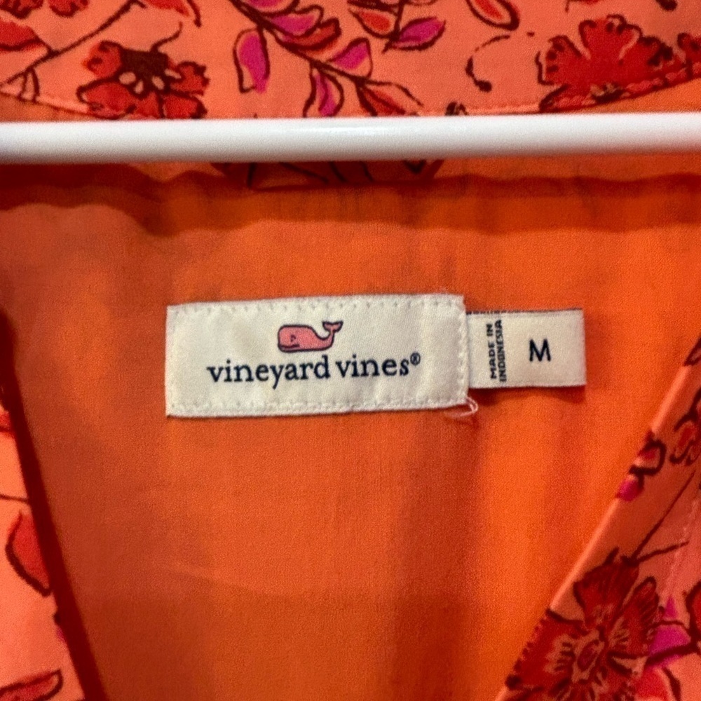 Vineyard Vines Silk Infused Floral Long Sleeve Dress Ruffle Shoulder Pintuck M - Picture 3 of 10